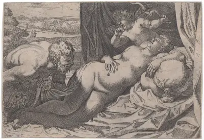 Venus och en satyr av Annibale Carracci