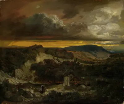 Abendliche Landschaft mit heimkehrenden Einsiedler av Anselm Feuerbach