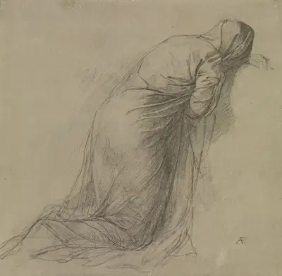 Gewandstudie einer nach rechts knienden verhüllten Frauengestalt av Anselm Feuerbach
