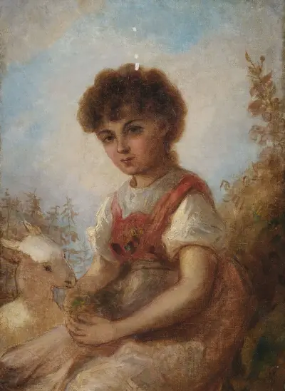 Kleines Mädchen mit einer Ziege av Anselm Feuerbach