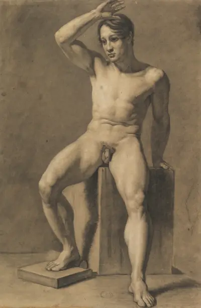 Sittande manlig nakenstudie av Anselm Feuerbach