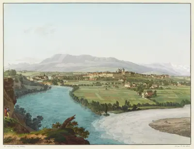 Vue de Genève & Jonction de l’Arve avec le Rhône av Jean-Antoine Linck