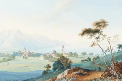 Vy över Villeneuve, målad efter naturen av Jean-Antoine Linck