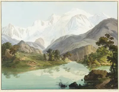 Vue du Lac de Chede, et du Mont-Blanc av Jean-Antoine Linck