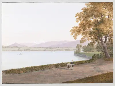 Vy över Genèvesjön nära Genève av Jean-Antoine Linck
