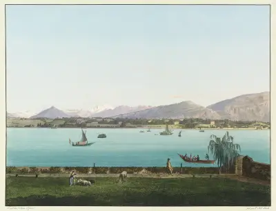 Vue du Mont-Blanc prise de la Campagne de Mr. Hentsch à Secheron près de Genève av Jean-Antoine Linck