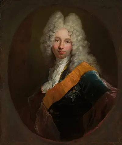 Friedrich Wilhelm Kettler (1692–1711) (Portrait of a man in a wig with the Black Eagle Order) av Antoine Pesne