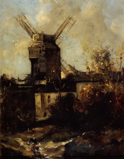 Le moulin de la Galette, à Montmartre av Antoine Vollon