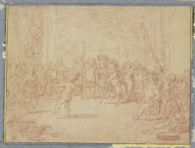 Allegorie des Winters oder Kinder parodieren einen Ball av Jean-Antoine Watteau