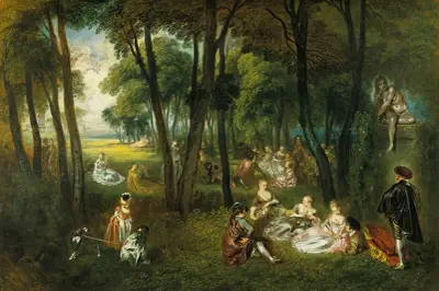 Galant fest i skogslandskap av Jean-Antoine Watteau