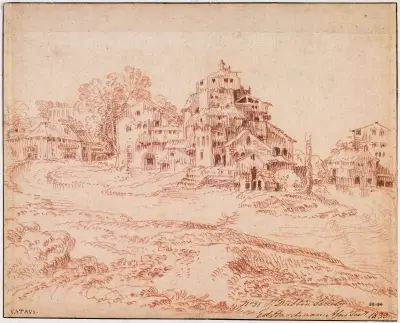 Befäst bondgård vid flodkrök av Jean-Antoine Watteau