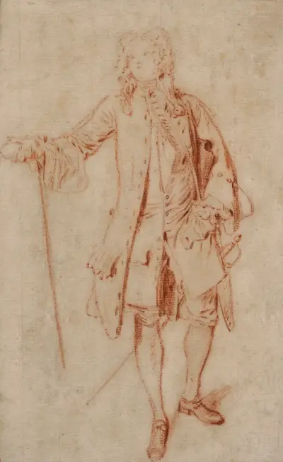 Stående gentleman med käpp av Jean-Antoine Watteau
