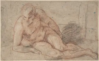 Liggande kvinnlig nakenstudie av Jean-Antoine Watteau