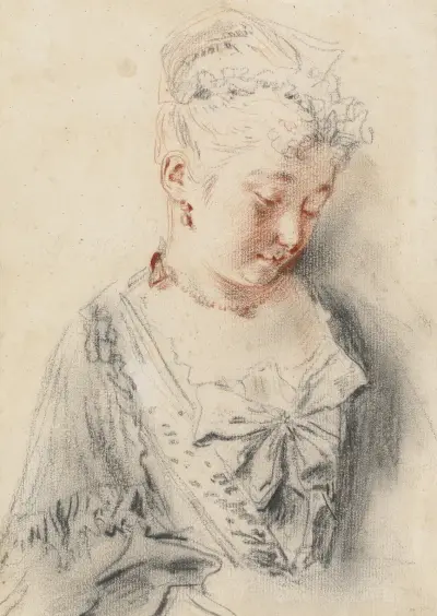 Sittande kvinna som ser ner av Jean-Antoine Watteau