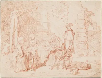 Soldiers Playing Cards in a Ruin av Jean-Antoine Watteau