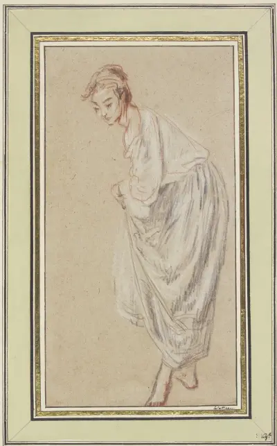 Standing Girl; barefoot, lifting her skirt av Jean-Antoine Watteau