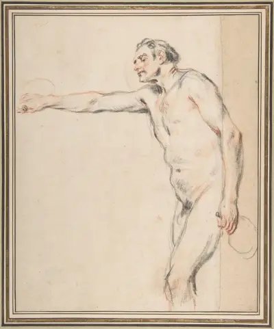 Studie av en naken man som håller flaskor av Jean-Antoine Watteau