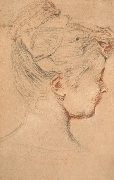 Kvinnohuvud i profil av Jean-Antoine Watteau