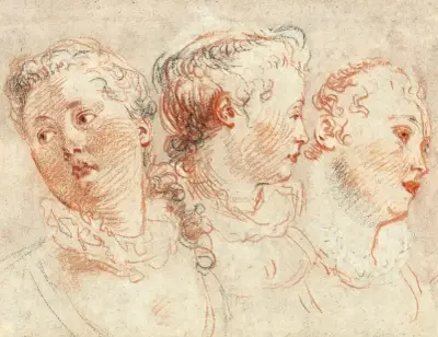Tre studier av en kvinnas huvud av Jean-Antoine Watteau
