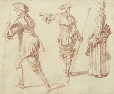 Two Pilgrims and a Standing Woman in Profile av Jean-Antoine Watteau