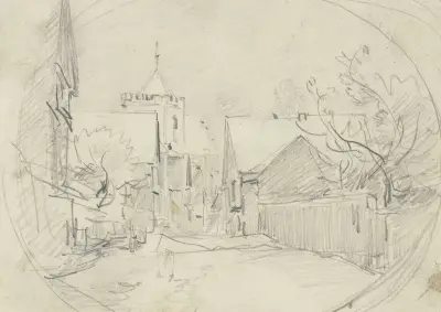 Blick auf die Stadtkirche St. Johann in Kronberg av Anton Burger