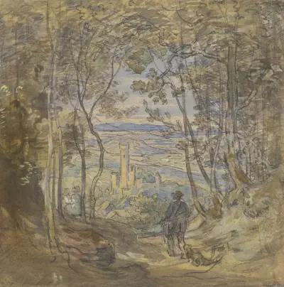 Blick aus dem Wald auf Eppstein von Anton Burger