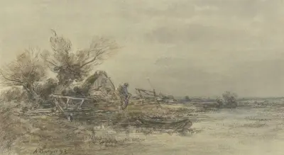 Fischerhütte am Wasser von Anton Burger