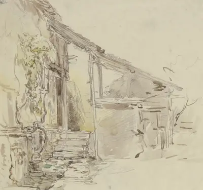 Hausecke mit Weinranke und vier Stufen av Anton Burger