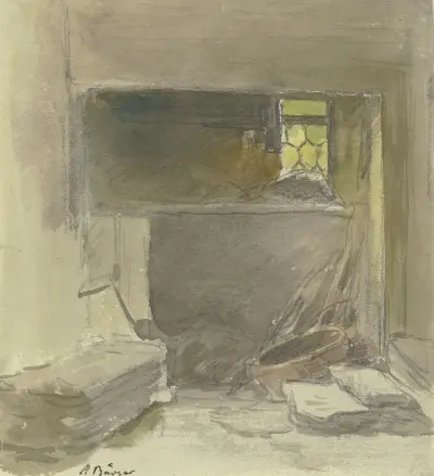 Innenraum eines Bauernhauses von Anton Burger