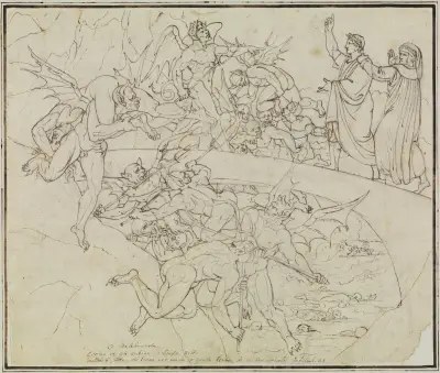 Am Pechsee der Krämer, der Ratsherr von Lucca (Dante Inferno, Canto 21, V 34) 2 av Joseph Anton Koch