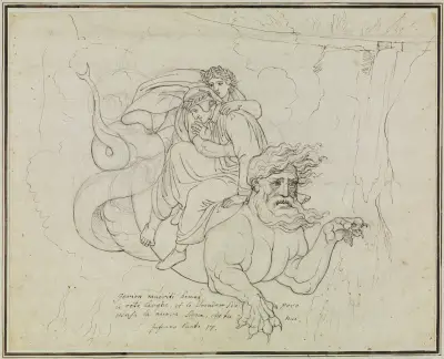 Dante und Virgil auf dem Rücken Geryons (Dante Inferno, Canto 17, V 94) 2 av Joseph Anton Koch