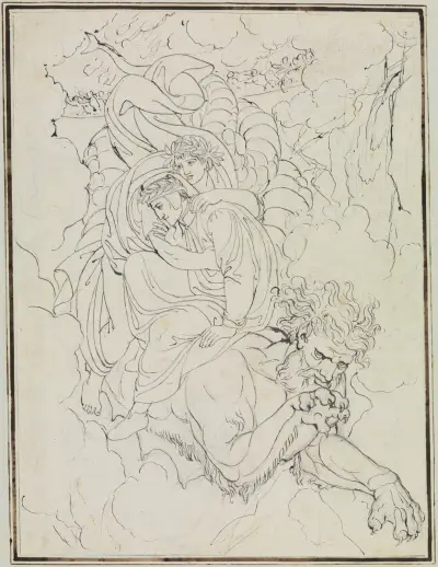 Dante och Vergilius på Geryons rygg (Dante Inferno, Canto 17, V 94) av Joseph Anton Koch