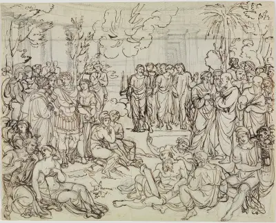 Dante und Virgil bei den Heiden im Limbus (Dante Inferno, Canto 4, V 52) av Joseph Anton Koch