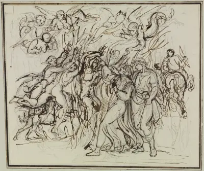 Dante och Vergilius i självmördarnas skog (Dante Inferno, Canto 13, V 31) av Joseph Anton Koch