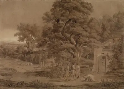 Landskap med Abraham och de tre änglarna i Mamres dal av Joseph Anton Koch