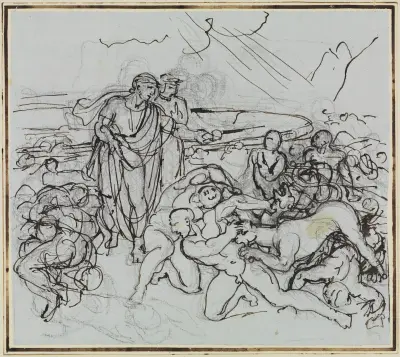 Vergilius besvärar Cerberus (Dantes Inferno, sång 6, vers 13) av Joseph Anton Koch