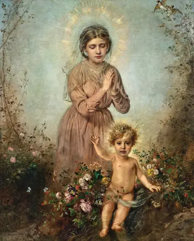 Madonna and Child av Anton Romako