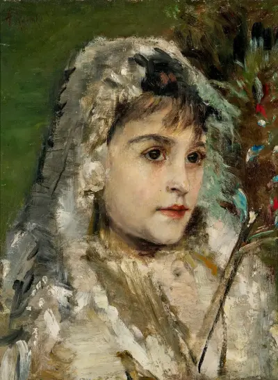 Portrait of a girl with veil av Anton Romako