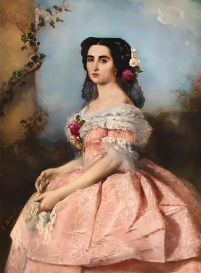 Portrait of an Elegant Lady in a Pink Dress av Anton Romako