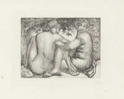 Dvě sedící ženy pod listím, Aristide Maillol