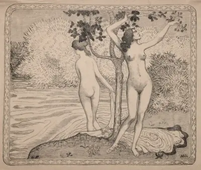 Zwei Badende unter einem Baum am Wasser von Aristide Maillol