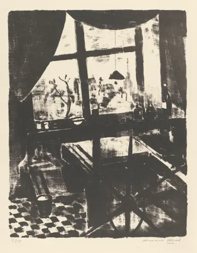 Atelier avec presse lithographique av Armand Apol
