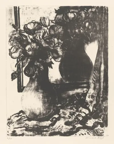 Vase de fleurs devant un miroir av Armand Apol