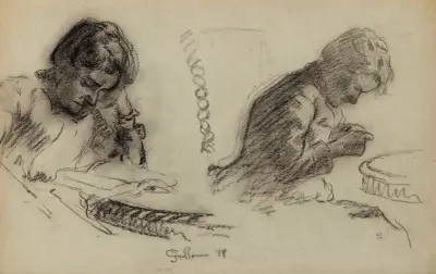 Studie av en läsande kvinna och en sömmande kvinna av Armand Guillaumin