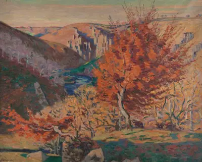 Paysage, le rocher de la Fileuse av Armand Guillaumin