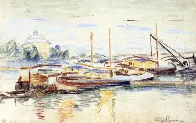 Pråmar på Seine vid Bercy av Armand Guillaumin