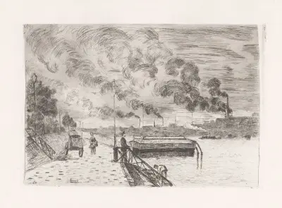 Utsikt över en kaj med fabriker i bakgrunden av Armand Guillaumin