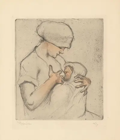 Vrouw geeft een kind borstvoeding, Armand Rassenfosse