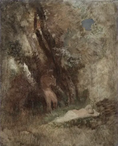 Faun och nymf i skogen av Arnold Böcklin