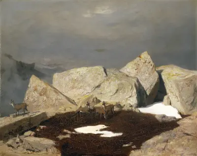 High Mountain Landscape With Chamois av Arnold Böcklin